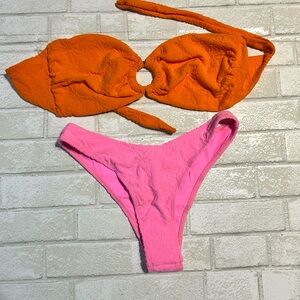 Orange and Pink Textured Bikini Set